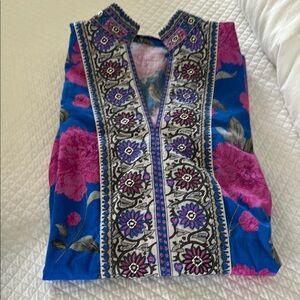 Floral Embroidered Women's Top - Blue and Pink